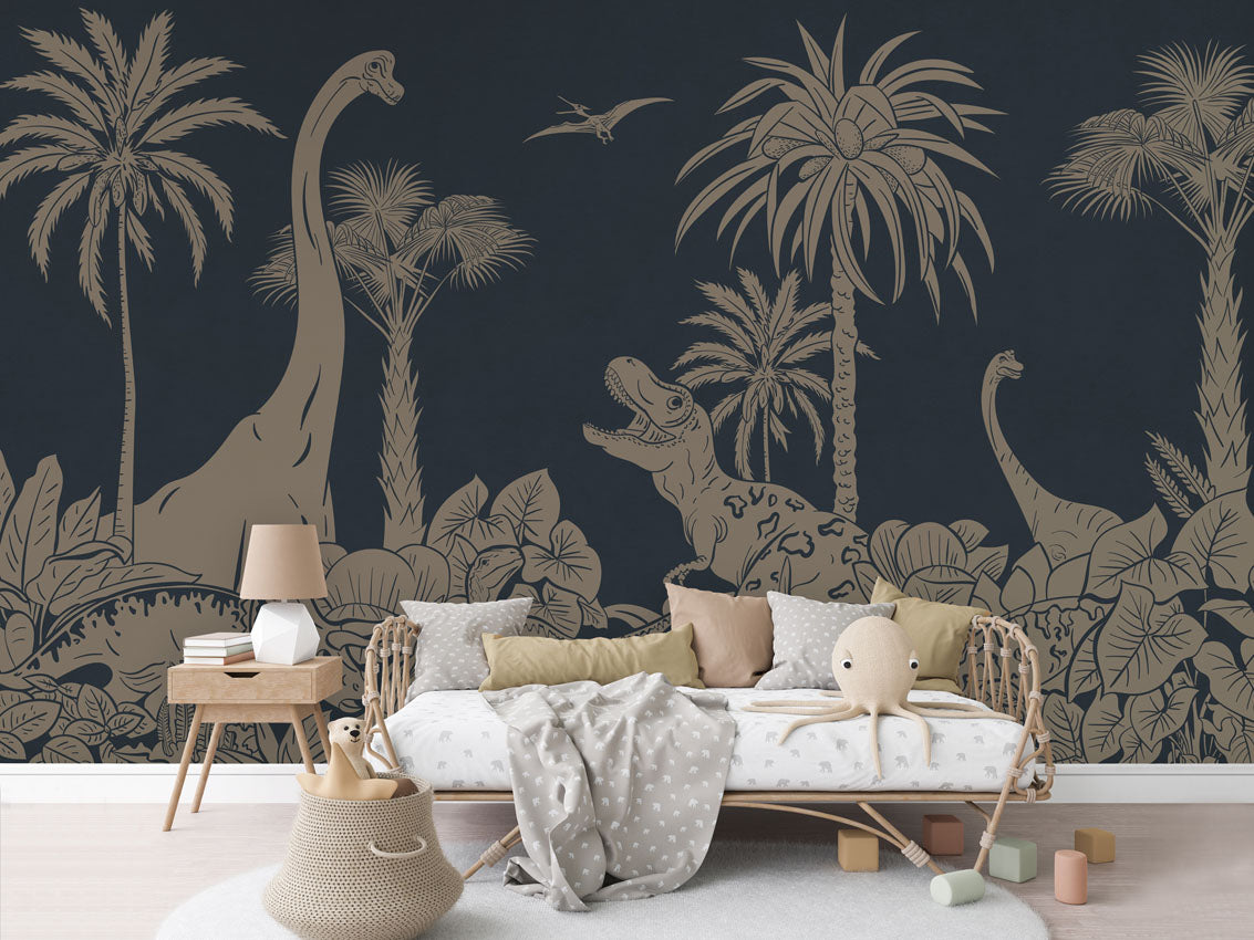 MONOCHROME DINO BLUE VINTAGE - Mural - Rotan couch