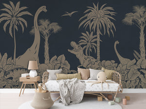 MONOCHROME DINO BLUE VINTAGE - Mural - Rotan couch