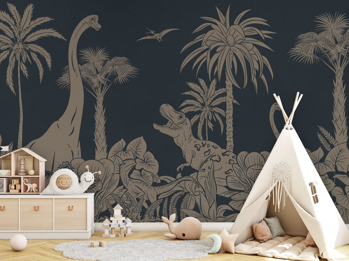 MONOCHROME DINO BLUE VINTAGE - Mural - Tipi