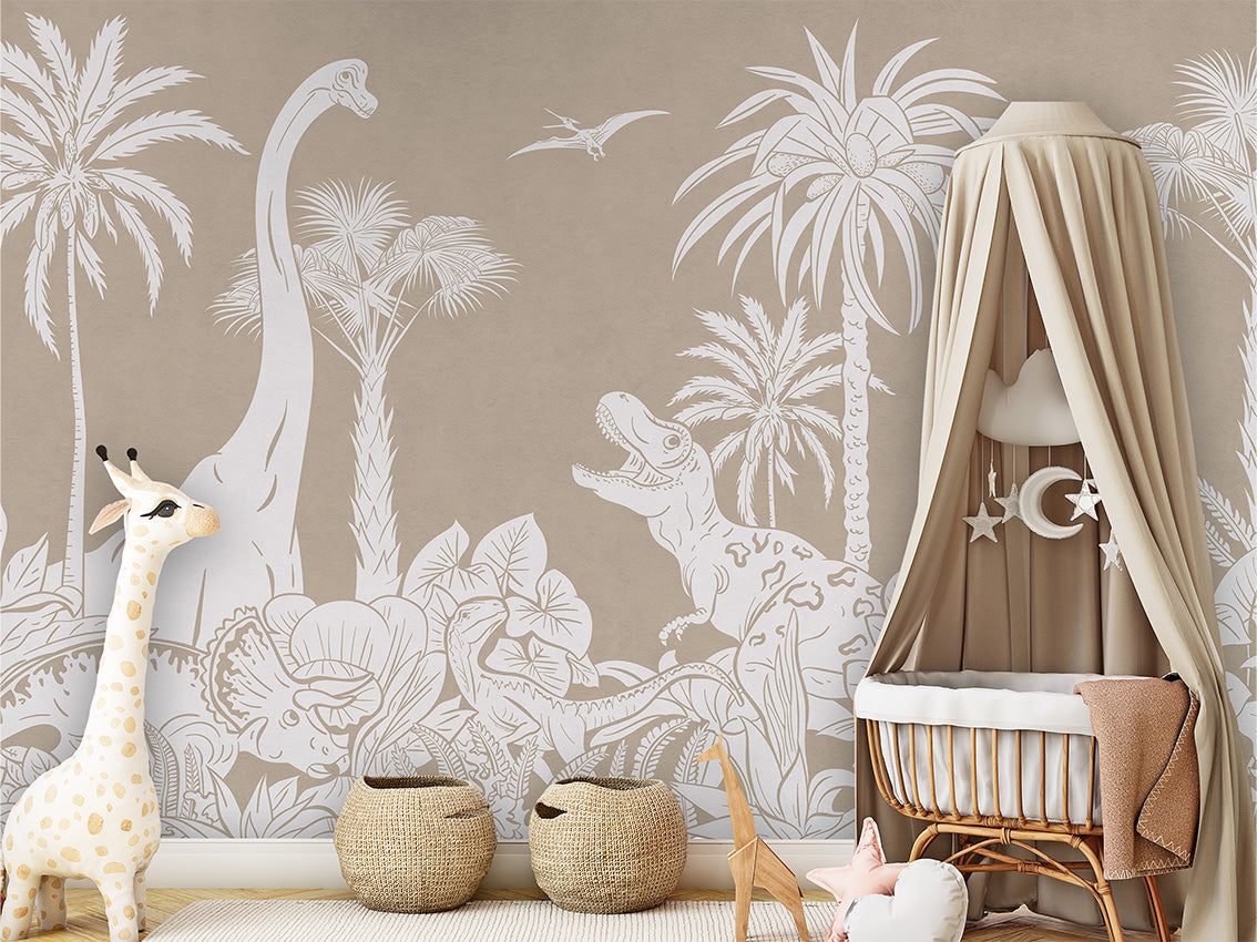 MONOCHROME DINO BROWN - Mural - Crib clamboe