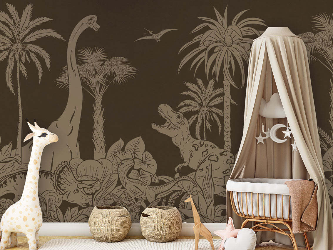 MONOCHROME DINO BROWN VINTAGE - Mural - Crib clamboe