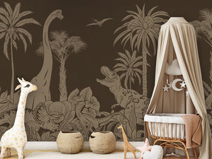 MONOCHROME DINO BROWN VINTAGE - Mural - Crib clamboe