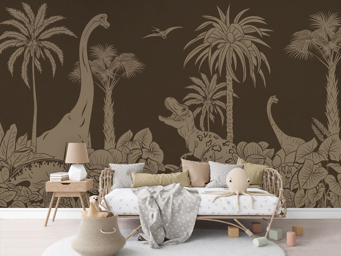 MONOCHROME DINO BROWN VINTAGE - Mural - Rotan couch