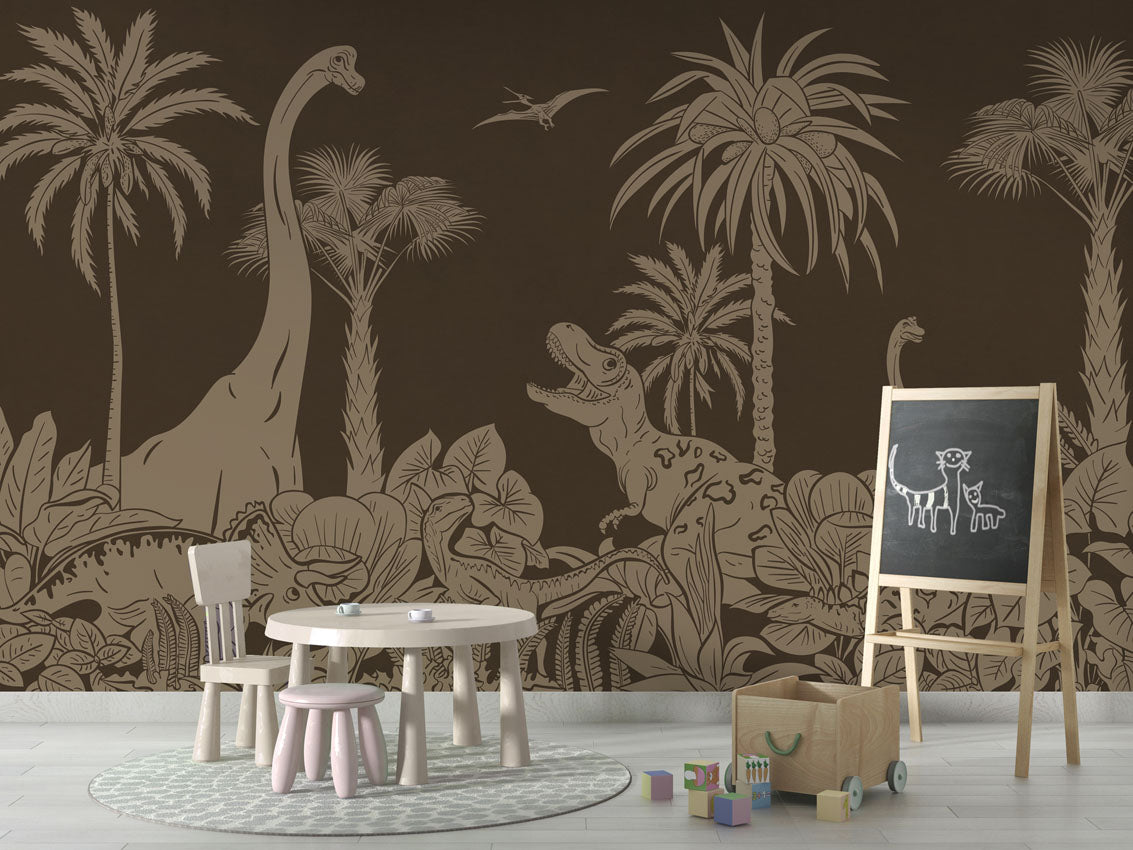 MONOCHROME DINO BROWN VINTAGE - Mural - School board
