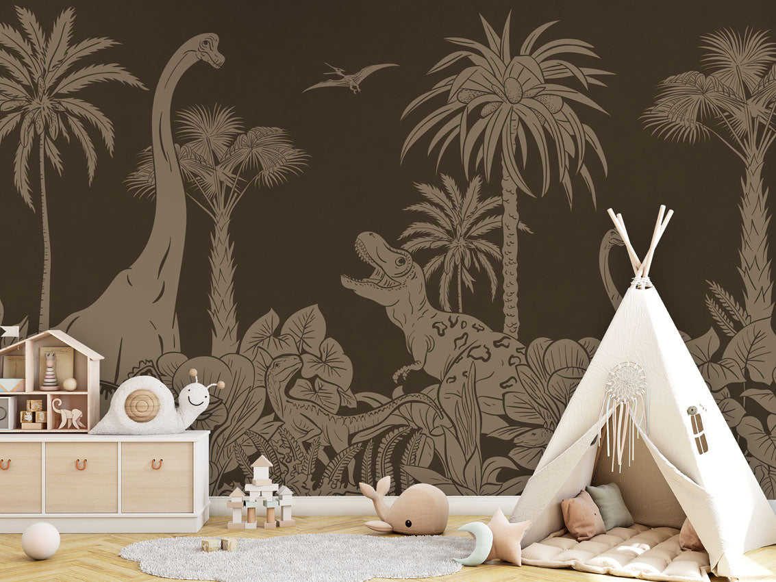 MONOCHROME DINO BROWN VINTAGE - Mural - Tipi