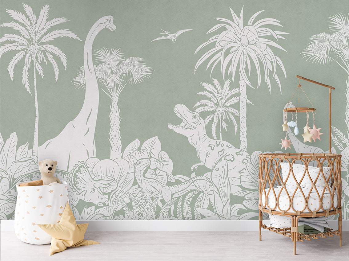 MONOCHROME DINO GREEN - Mural - Crib rotan
