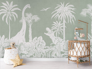 MONOCHROME DINO GREEN - Mural - Crib rotan