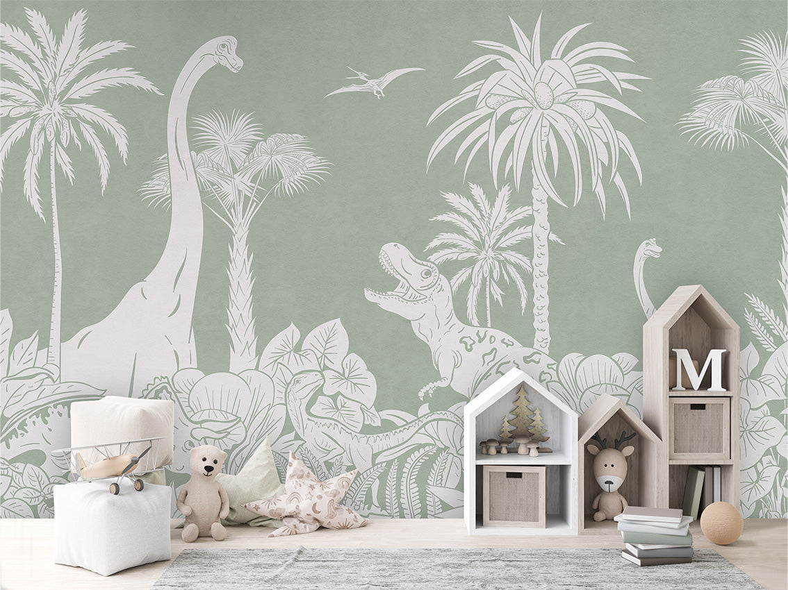 MONOCHROME DINO GREEN - Mural - House cabinets