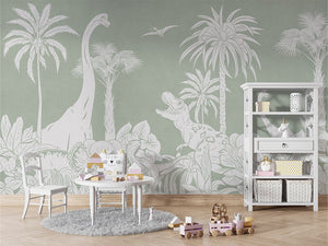 MONOCHROME DINO GREEN - Mural - Table and cabinet