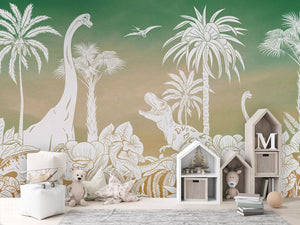MONOCHROME DINO GREEN SKY - Mural - House cabinets