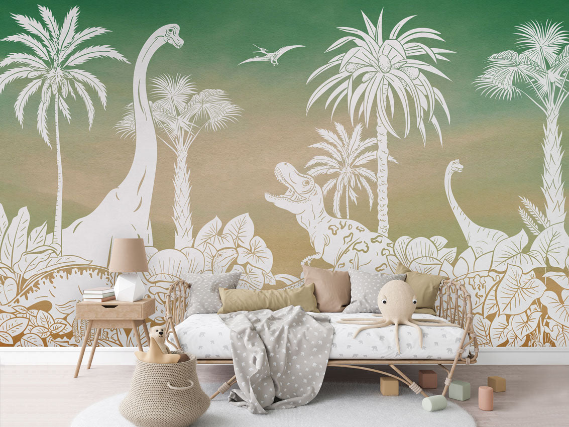 MONOCHROME DINO GREEN SKY - Mural - Rotan couch