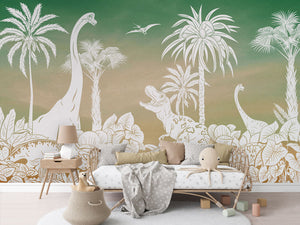 MONOCHROME DINO GREEN SKY - Mural - Rotan couch