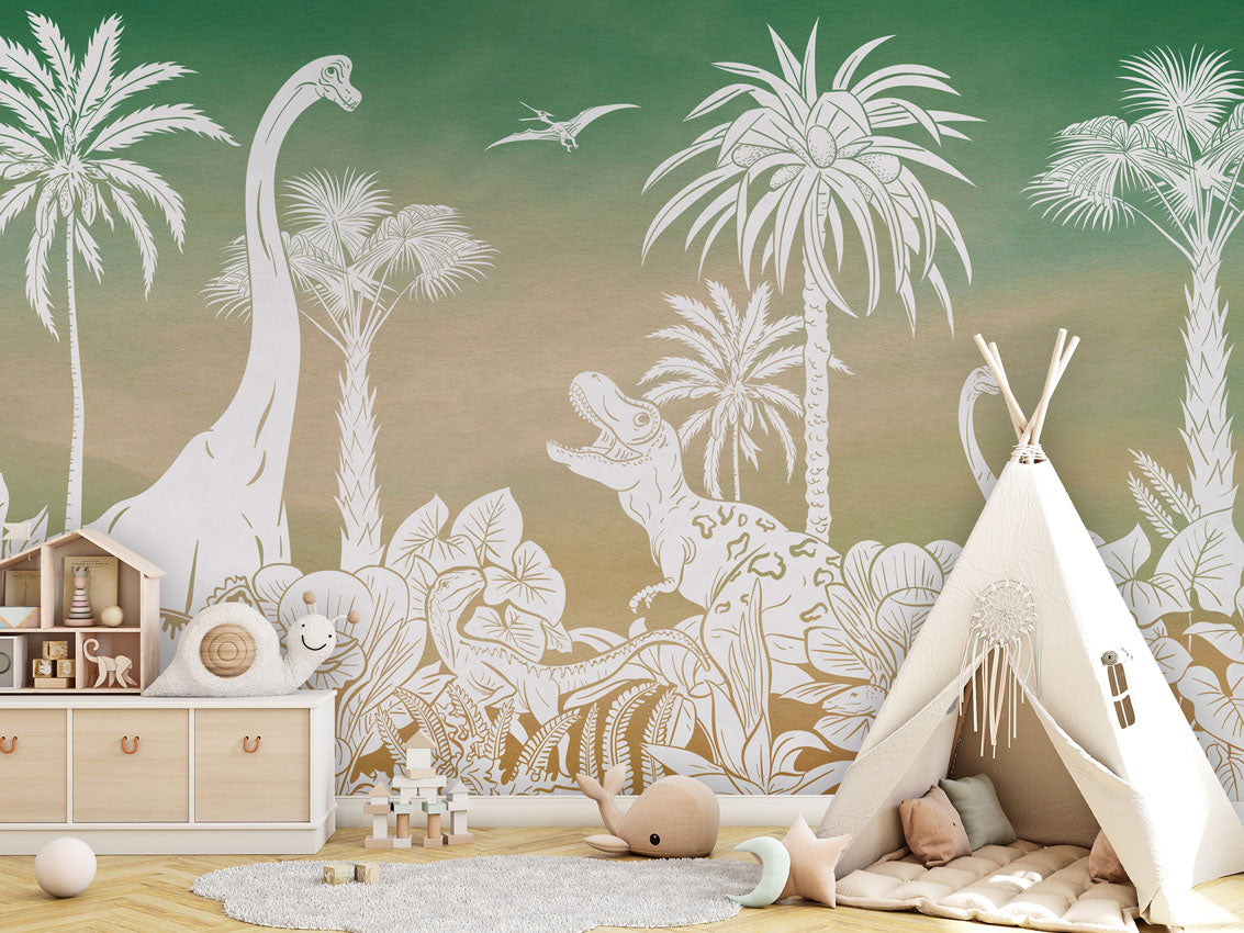 MONOCHROME DINO GREEN SKY - Mural - Tipi
