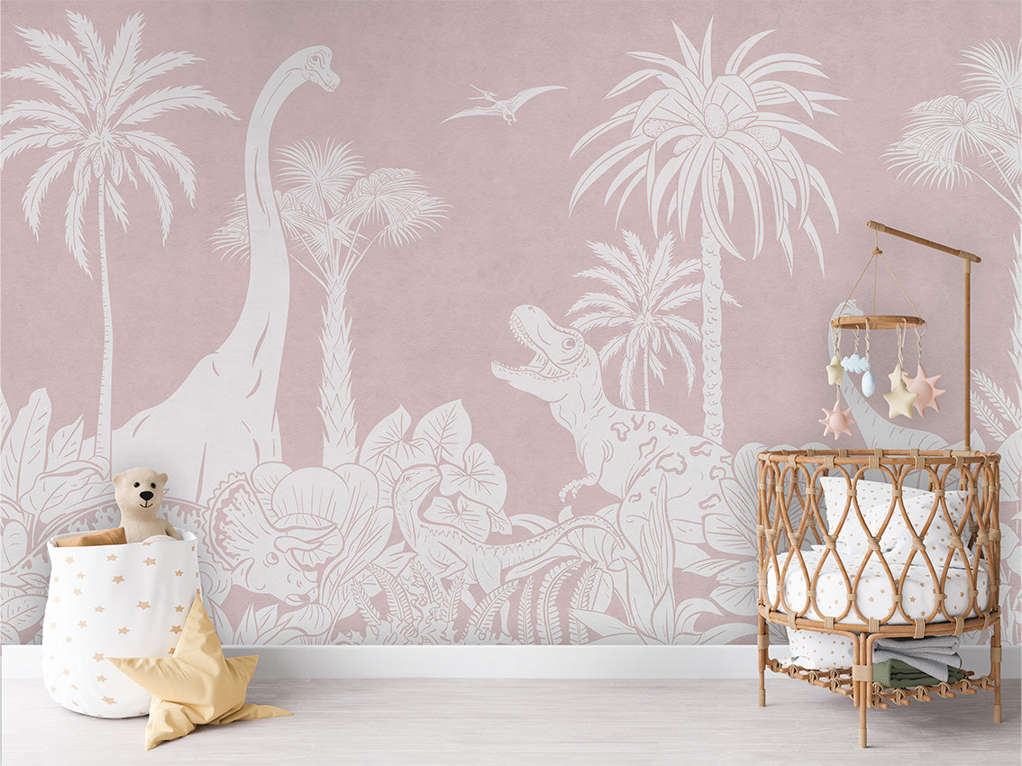 MONOCHROME DINO PINK - Mural - Crib rotan