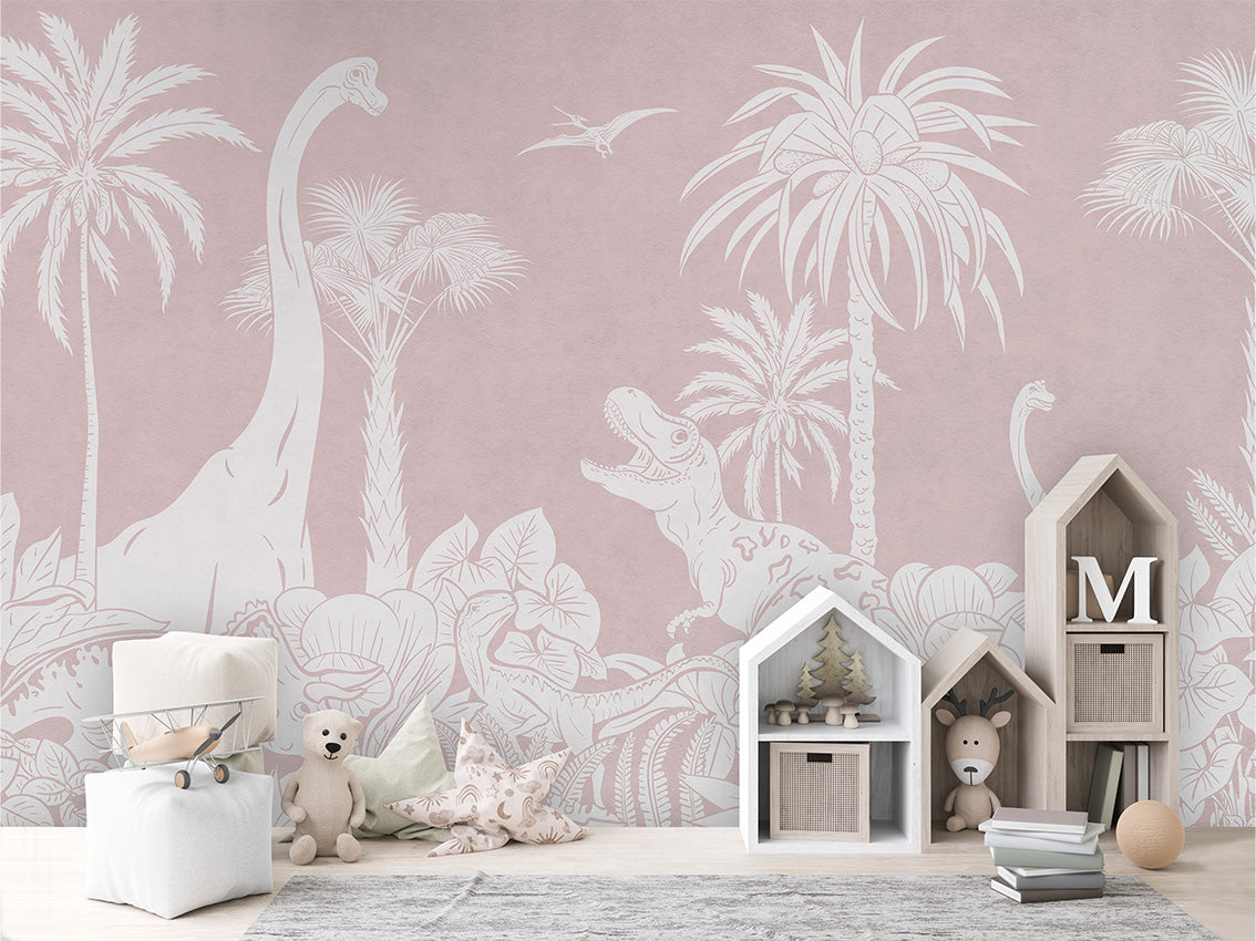 MONOCHROME DINO PINK - Mural - House cabinets