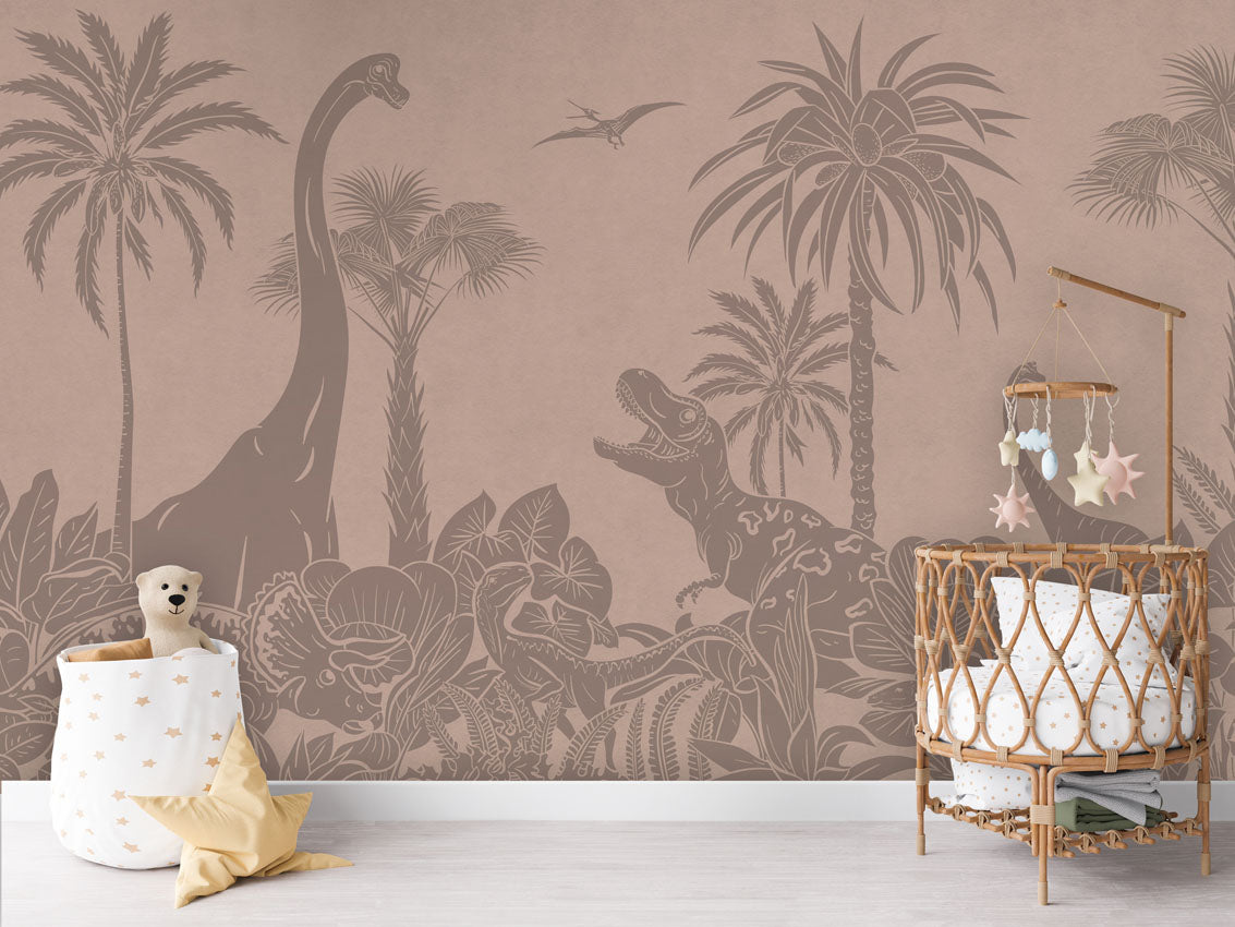 MONOCHROME DINO PINK VINTAGE - Mural - Crib rotan
