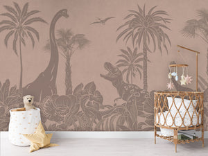 MONOCHROME DINO PINK VINTAGE - Mural - Crib rotan