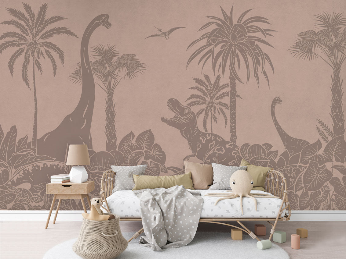 MONOCHROME DINO PINK VINTAGE - Mural - Rotan couch