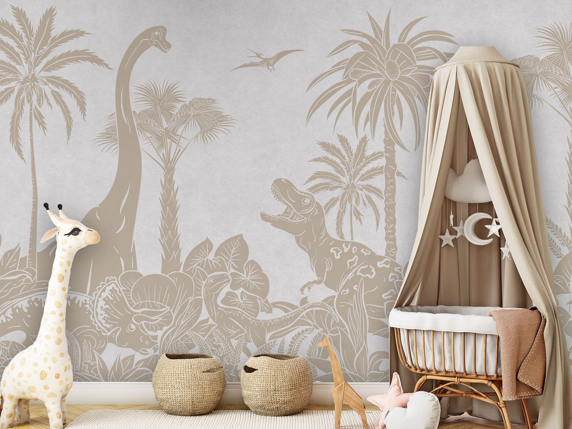 MONOCHROME DINO WHITE VINTAGE - Mural - Crib clamboe