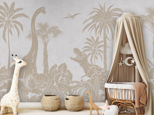 MONOCHROME DINO WHITE VINTAGE - Mural - Crib clamboe