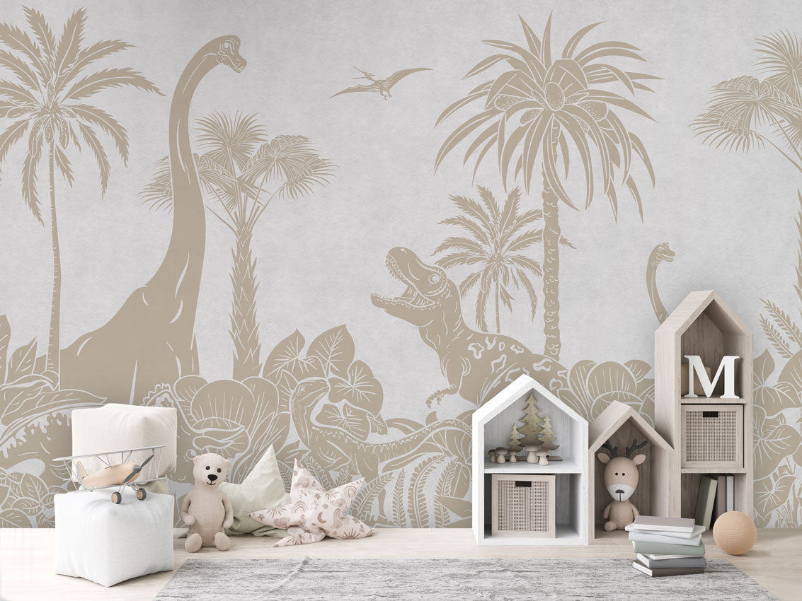 MONOCHROME DINO WHITE VINTAGE - Mural - House cabinets