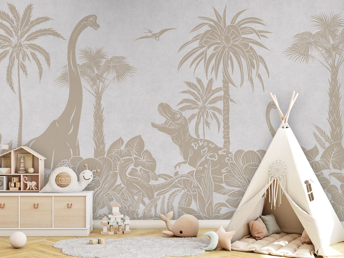 MONOCHROME DINO WHITE VINTAGE - Mural - Tipi