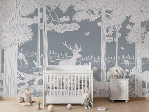 MONOCHROME FOREST BLUE - Mural - Crib white