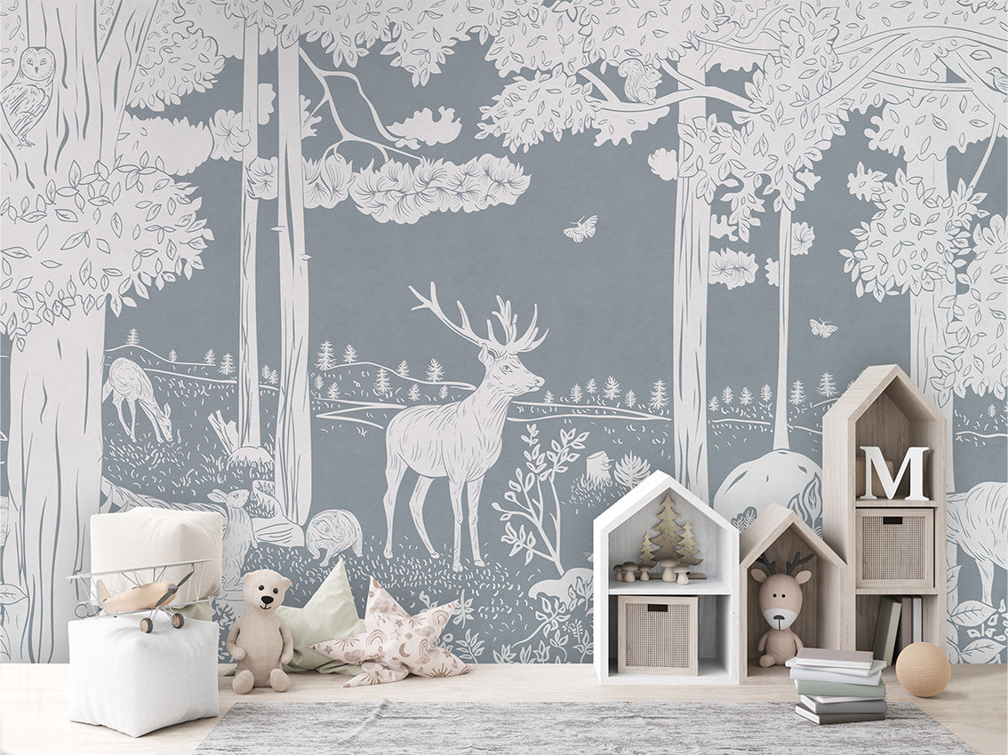 MONOCHROME FOREST BLUE - Mural - House cabinets