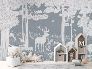 MONOCHROME FOREST BLUE - Mural - House cabinets