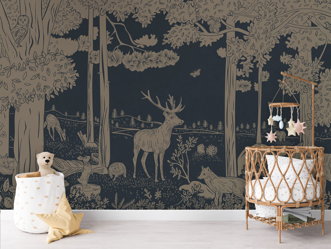 MONOCHROME FOREST BLUE VINTAGE - Mural - Crib rotan