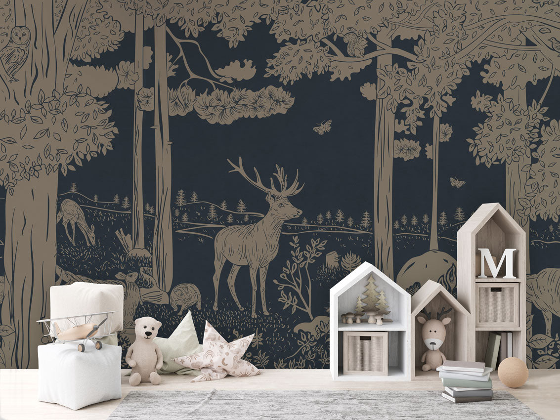 MONOCHROME FOREST BLUE VINTAGE - Mural - House cabinets