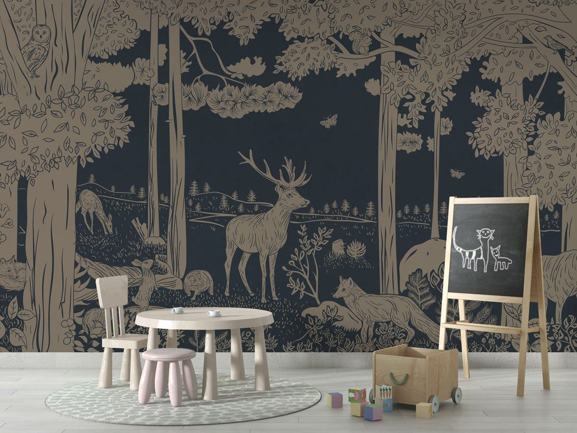 MONOCHROME FOREST BLUE VINTAGE - Mural - School board