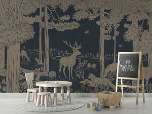 MONOCHROME FOREST BLUE VINTAGE - Mural - School board