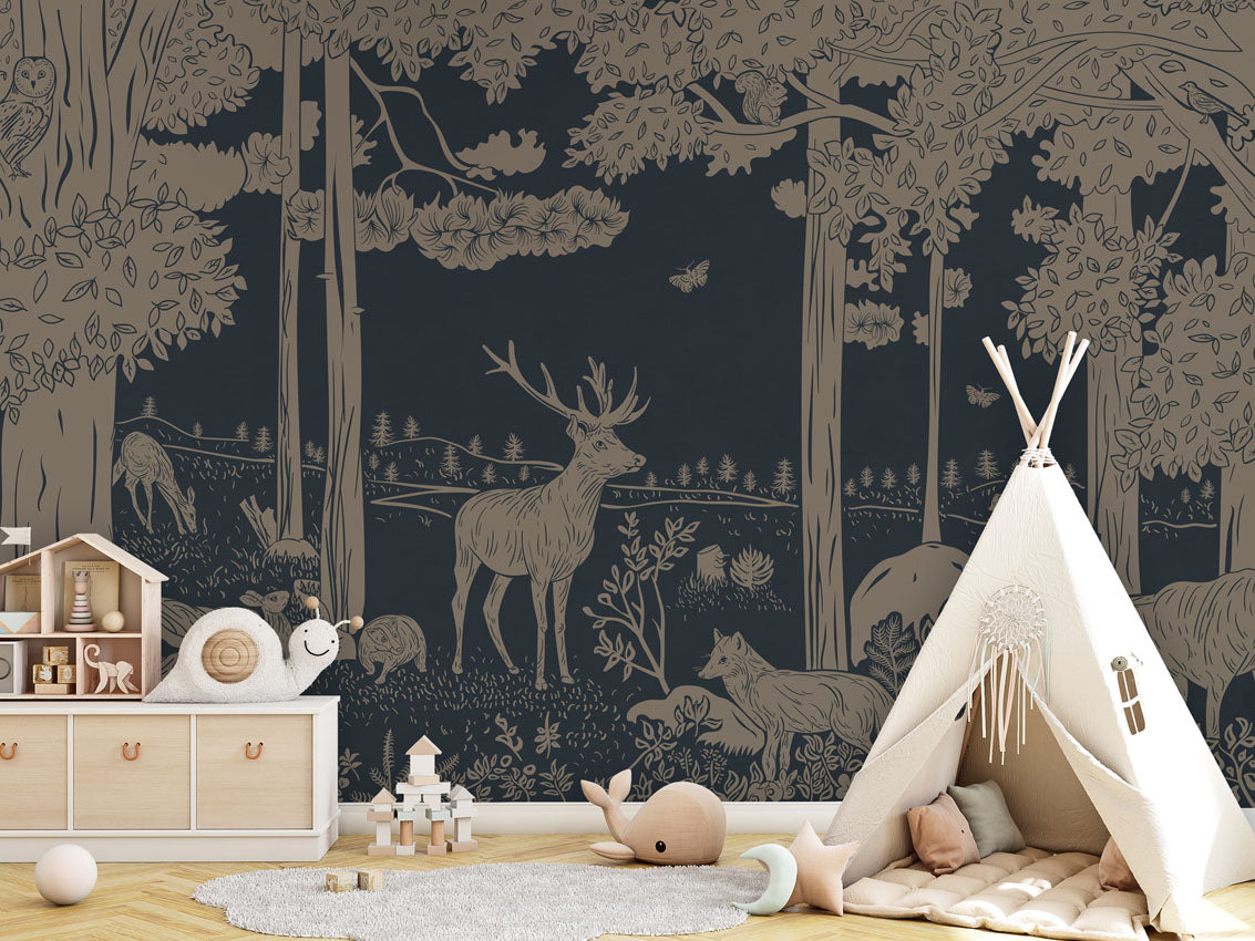 MONOCHROME FOREST BLUE VINTAGE - Mural - Tipi