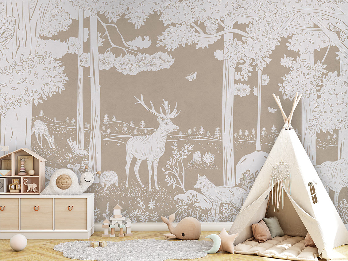 MONOCHROME FOREST BROWN - Mural - Tipi