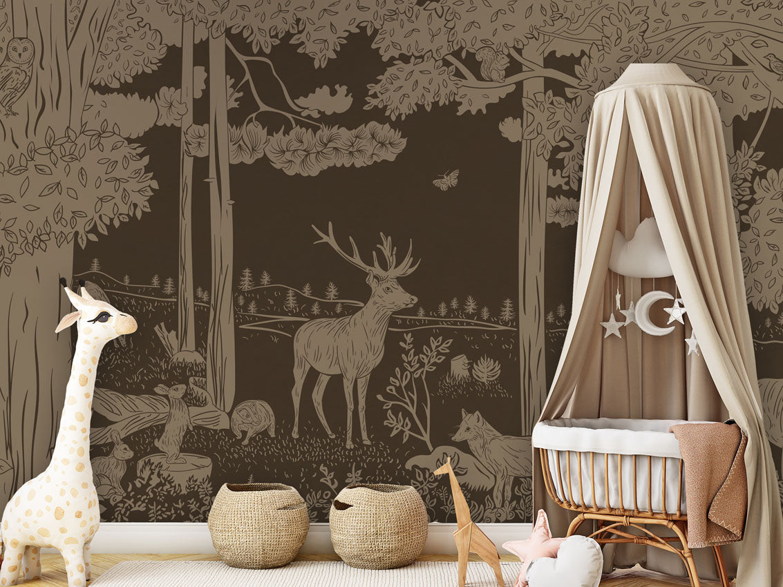 MONOCHROME FOREST BROWN VINTAGE - Mural - Crib clamboe