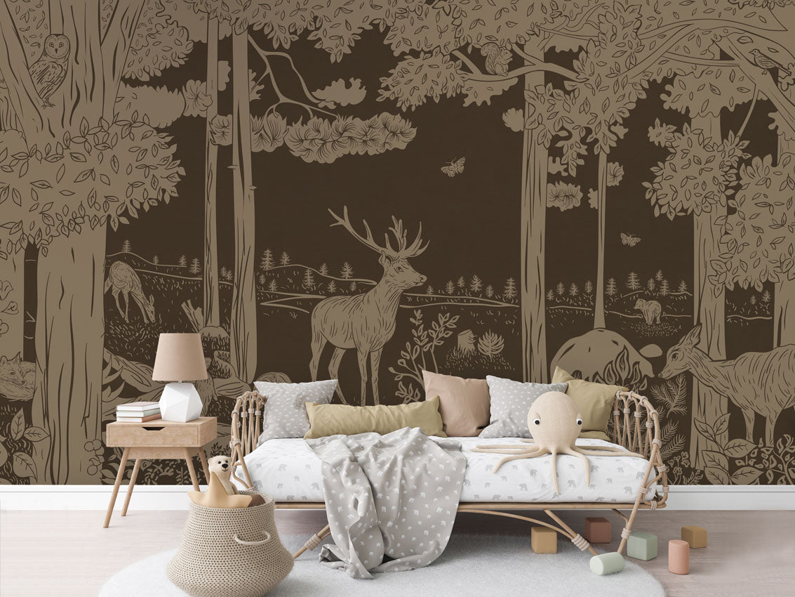 MONOCHROME FOREST BROWN VINTAGE - Mural - Rotan couch
