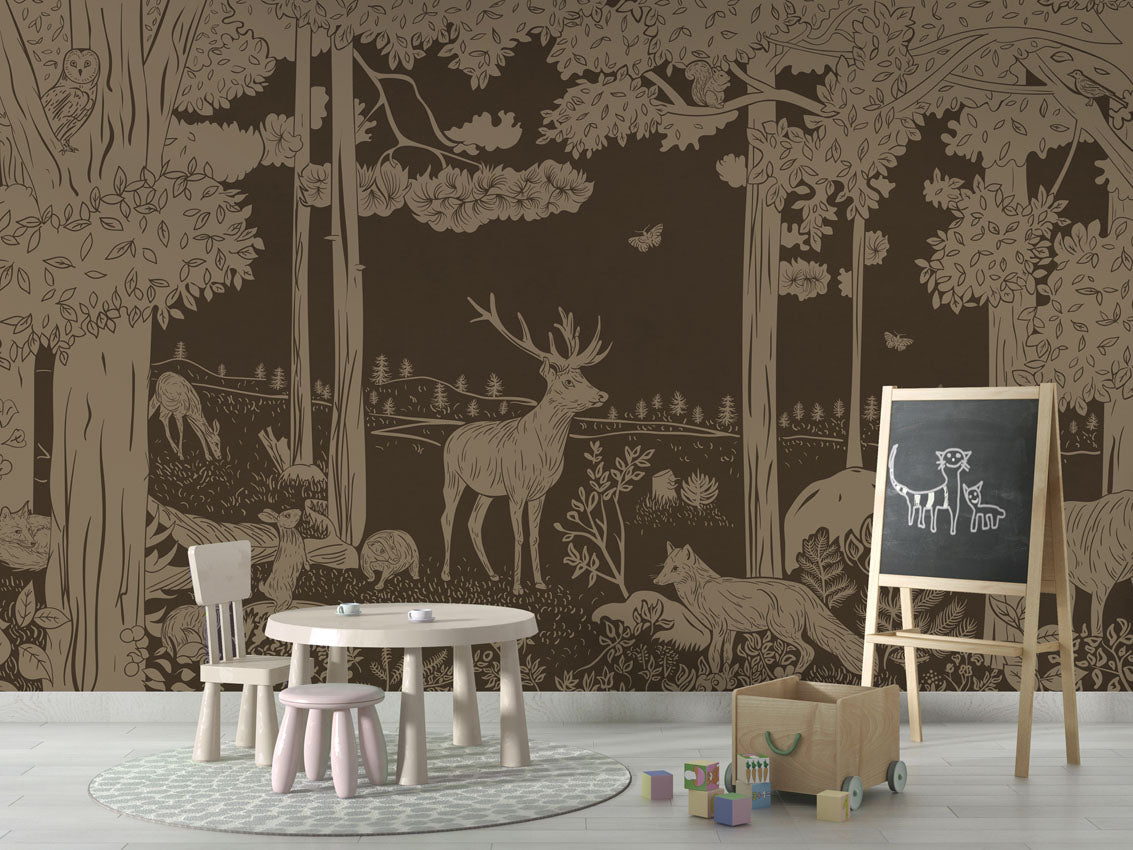MONOCHROME FOREST BROWN VINTAGE - Mural - School board