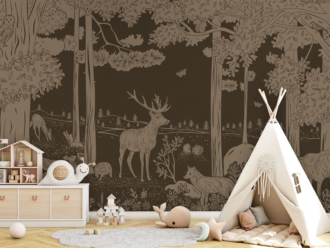 MONOCHROME FOREST BROWN VINTAGE - Mural - Tipi