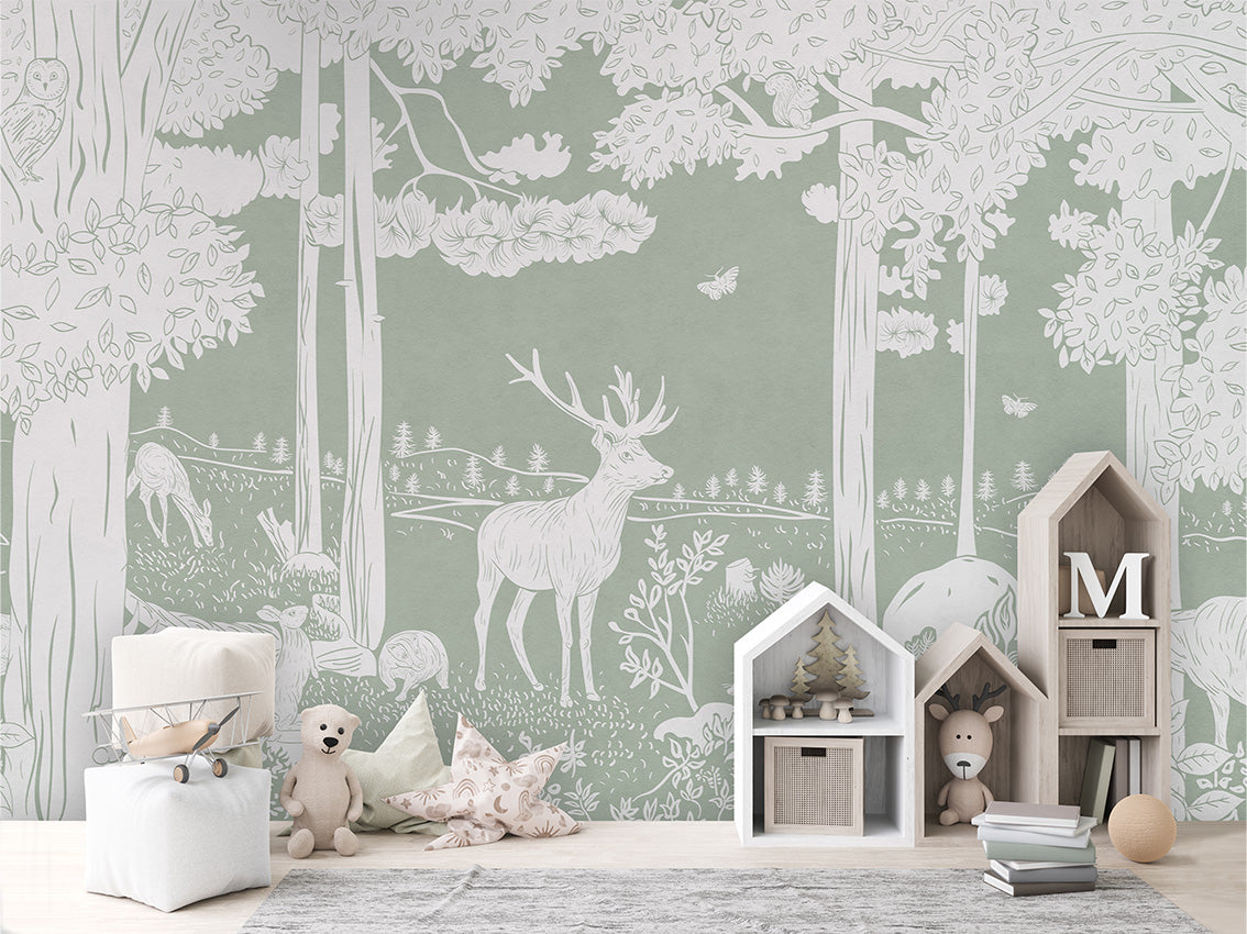 MONOCHROME FOREST GREEN - Mural - House cabinets