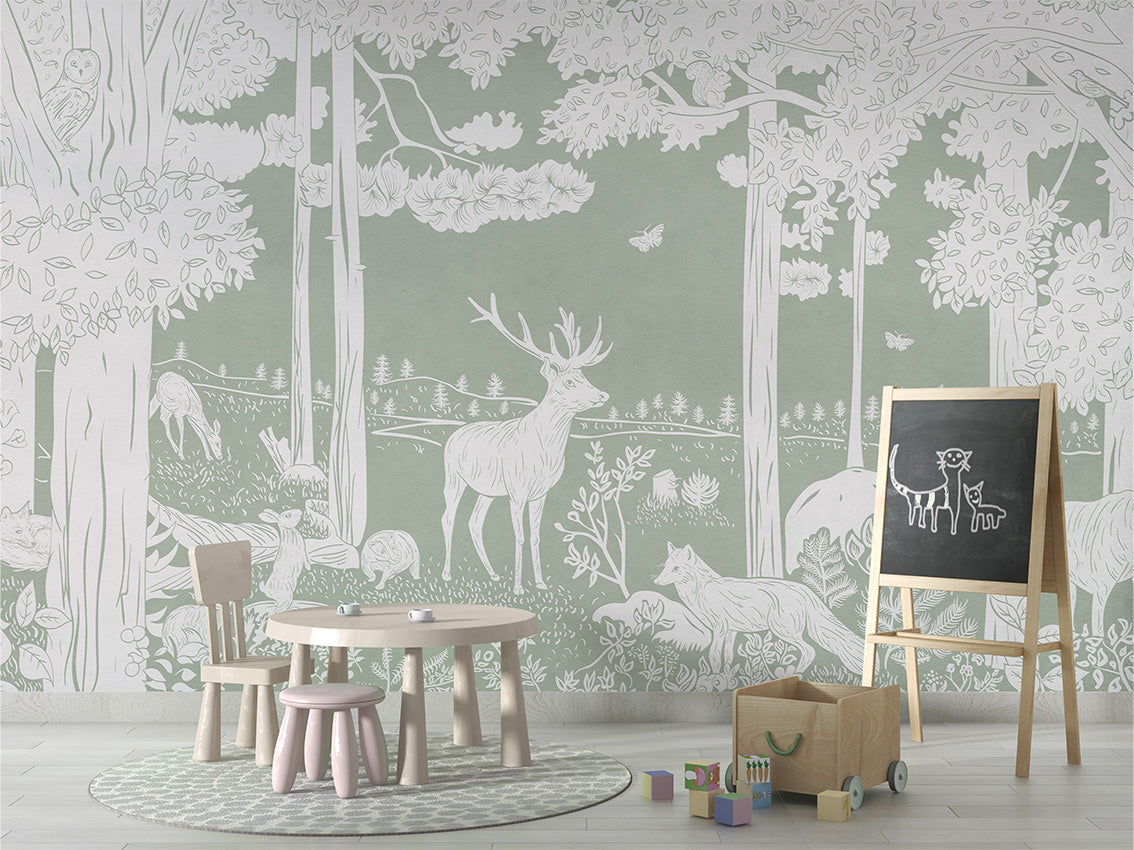 MONOCHROME FOREST GREEN - Mural - School board