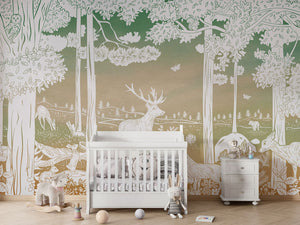 MONOCHROME FOREST GREEN SKY - Mural - Crib white