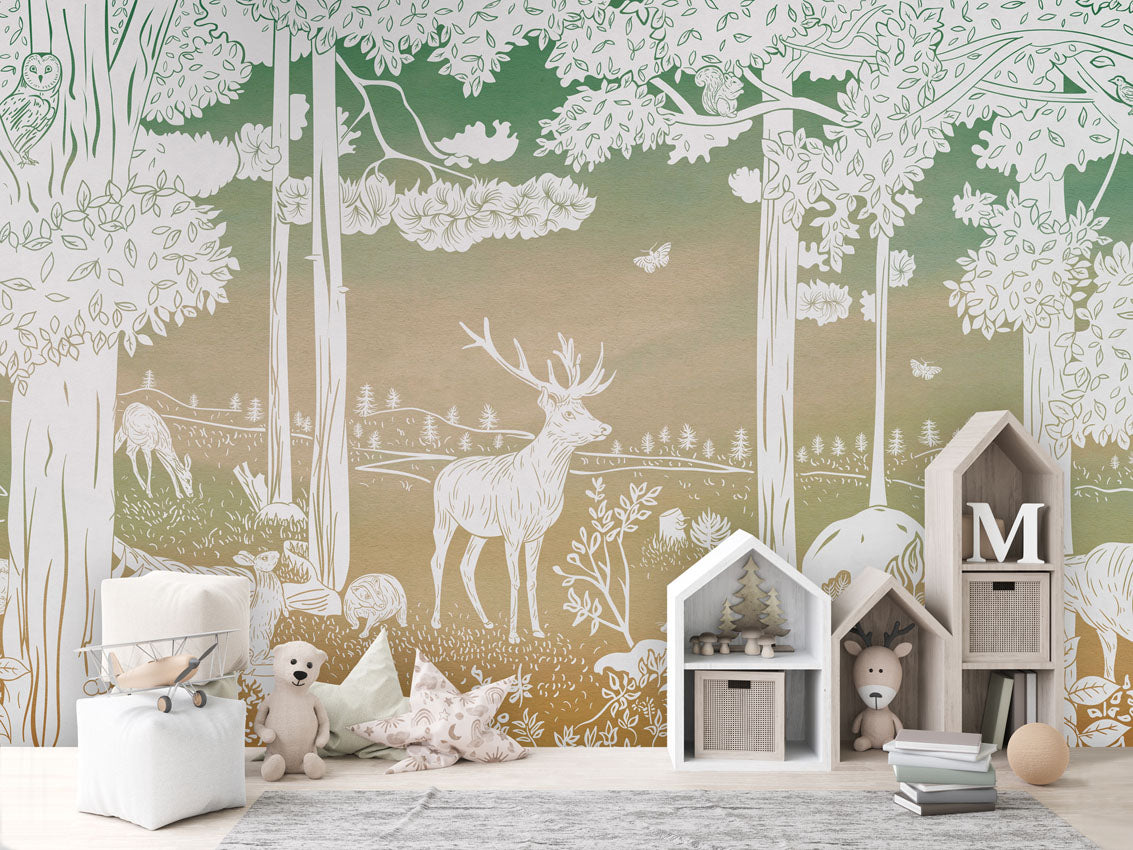 MONOCHROME FOREST GREEN SKY - Mural - House cabinets