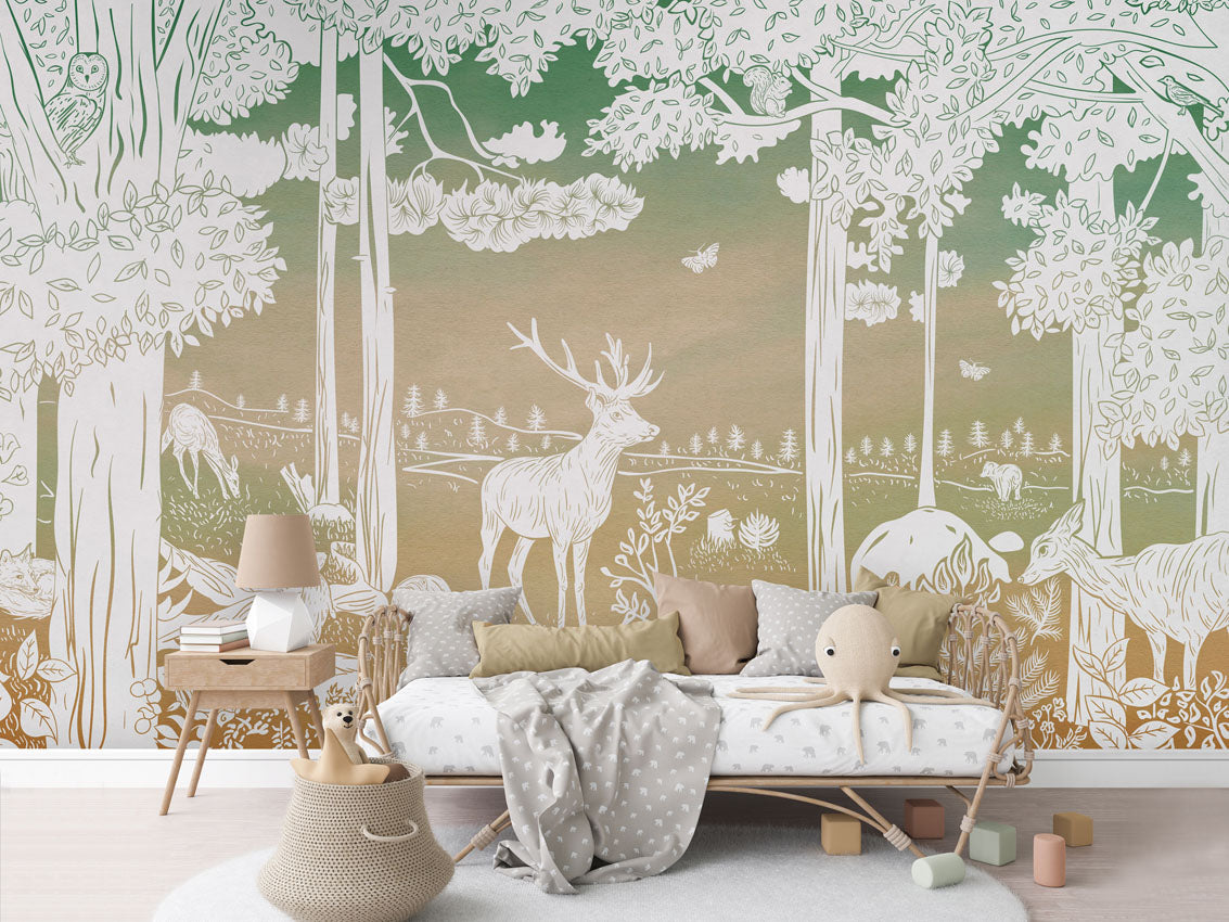 MONOCHROME FOREST GREEN SKY - Mural - Rotan couch