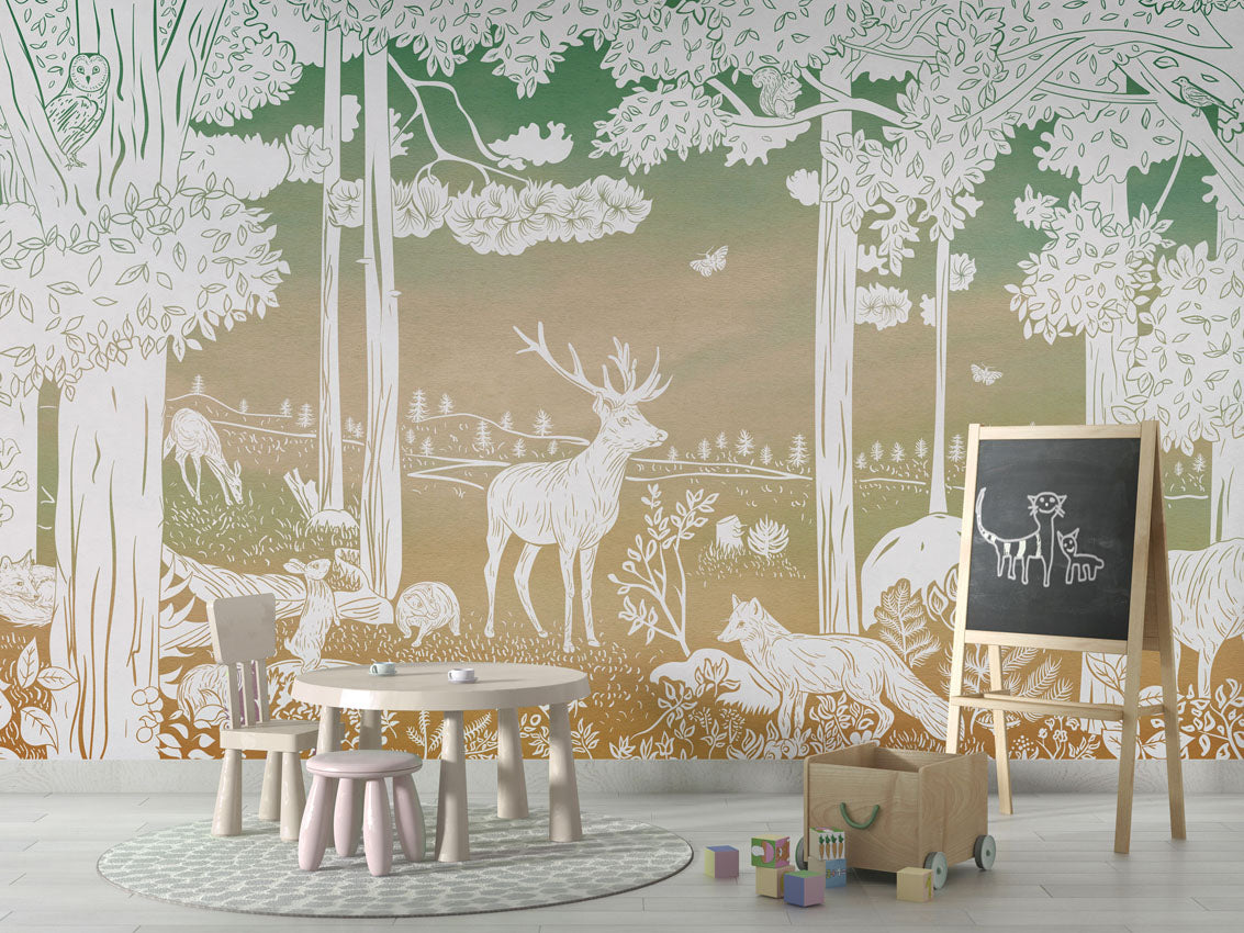 MONOCHROME FOREST GREEN SKY - Mural - School board