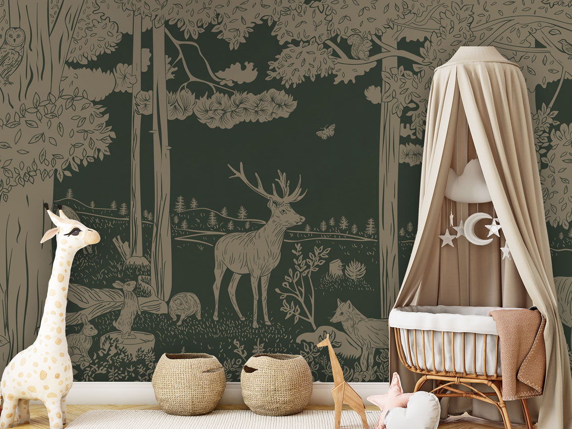 MONOCHROME FOREST GREEN VINTAGE - Mural - Crib clamboe