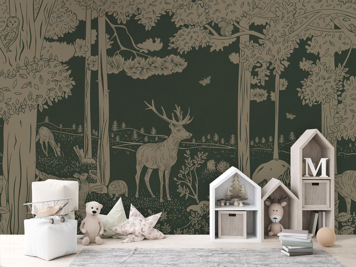 MONOCHROME FOREST GREEN VINTAGE - Mural - House cabinets
