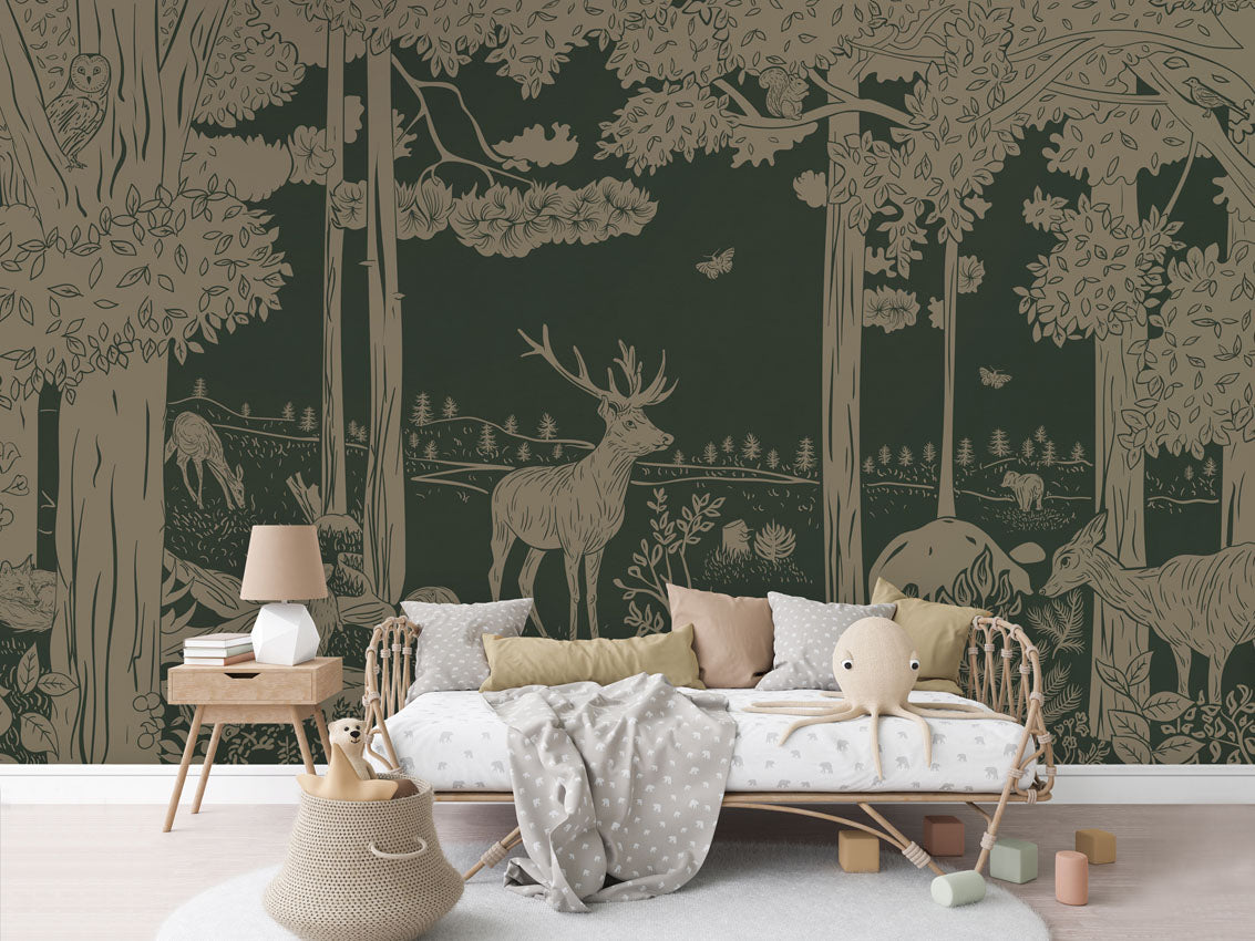 MONOCHROME FOREST GREEN VINTAGE - Mural - Rotan couch