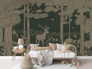 MONOCHROME FOREST GREEN VINTAGE - Mural - Rotan couch