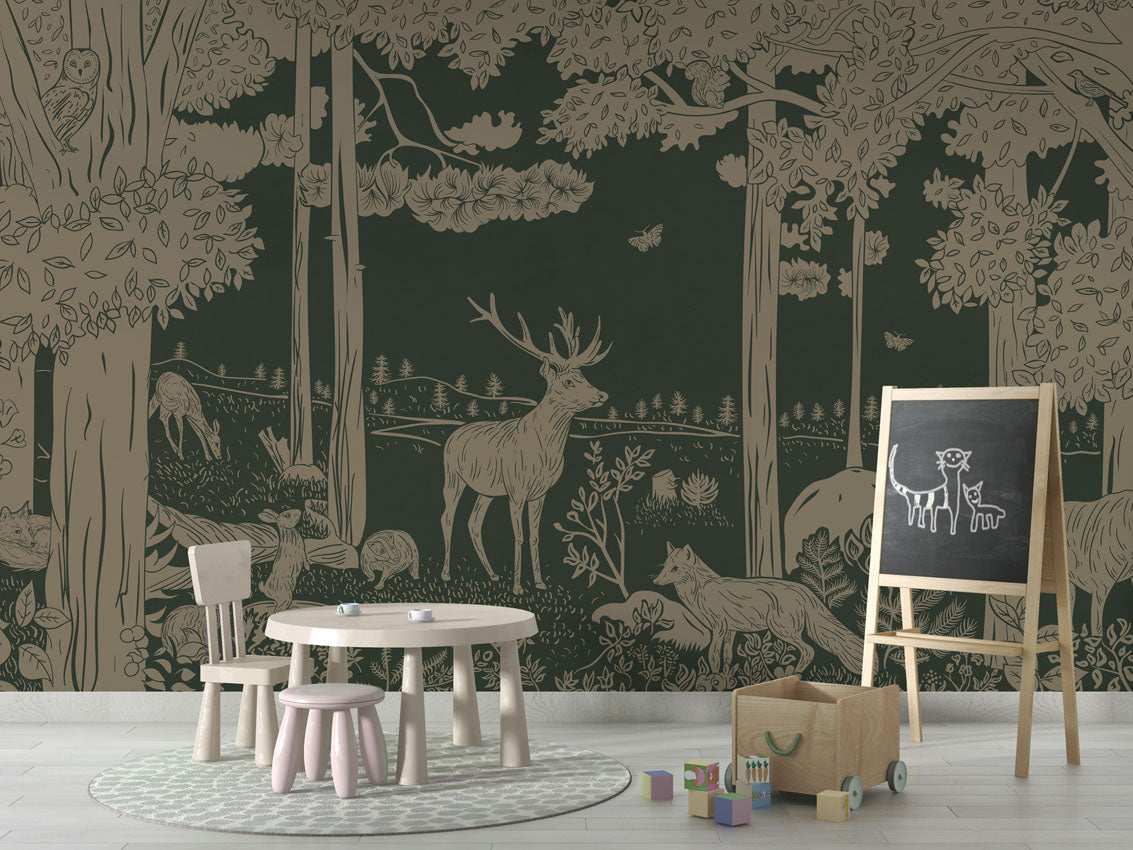 MONOCHROME FOREST GREEN VINTAGE - Mural - School board